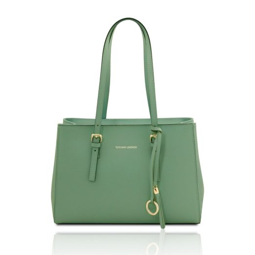 イタリア製スムースレザータッセルつきトートバッグTL BAG、ミントグリーン