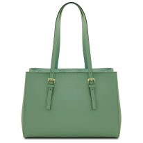 イタリア製スムースレザータッセルつきトートバッグTL BAG、ミントグリーン