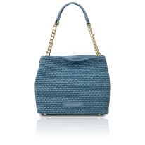 イタリア製ラフィア＆シボ型押しレザー2WAY巾着かごバッグ TL BAG、デニム