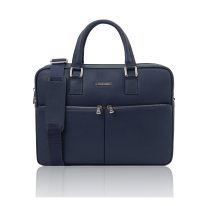 イタリア製シボ型押しレザーPCビジネスバッグ TREVISO、ダークブルー