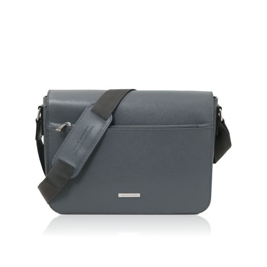 イタリア製サフィアーノレザーのメッセンジャーバッグ MESSENGER、グレー