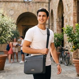 イタリア製サフィアーノレザーのメッセンジャーバッグ MESSENGER、使用イメージ イタリア製サフィアーノレザーのメッセンジャーバッグ MESSENGER、使用イメージ