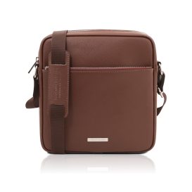 イタリア製サフィアーノレザー・ショルダーバッグ LUKE、コーヒー