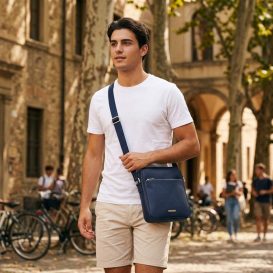 イタリア製サフィアーノレザー・ショルダーバッグ LUKE、使用イメージ イタリア製サフィアーノレザー・ショルダーバッグ LUKE、使用イメージ