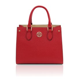 イタリア製DAMA 大粒シボ型押しレザー2WAYハンドバッグ、ルージュ