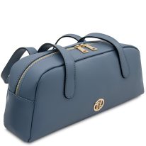 イタリア製ボックスレザーショルダーバッグ ECLAIRE、デニム