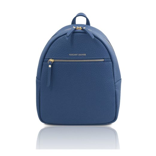 イタリア製ARCO大粒シボ型押しレザーフロントポケットリュック、デニム