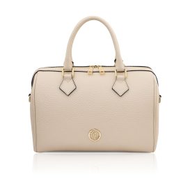 イタリア製シボ型押しレザー2WAYボストンバッグ BARRIQUE、ベージュ