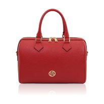 イタリア製シボ型押しレザー2WAYボストンバッグ BARRIQUE、ルージュ