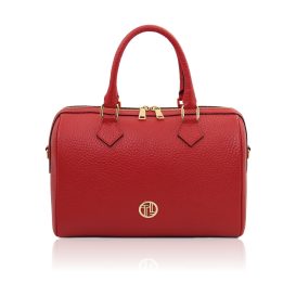 イタリア製シボ型押しレザー2WAYボストンバッグ BARRIQUE、ルージュ