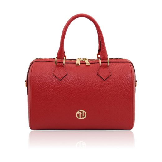 イタリア製シボ型押しレザー2WAYボストンバッグ BARRIQUE、ルージュ