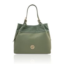 イタリア製DIADE シボ型押し＆スエードレザー2WAYショルダーバッグ、ミントグリーン