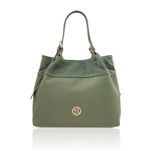 イタリア製DIADE シボ型押し＆スエードレザー2WAYショルダーバッグ、ミントグリーン