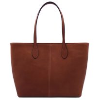 ベジタブルタンニンレザーのトートバッグ ESSENZA、ブラウン