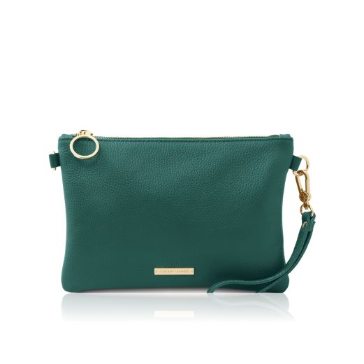 イタリア製シボ型押しレザーの2WAYクラッチ＆サコッシュバッグ TL BAG、ティール