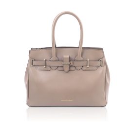 イタリア製スムースボックスレザーのエレガントな2WAYハンドバッグTL BAG、ライトトープ