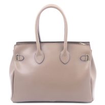 イタリア製スムースボックスレザーのエレガントな2WAYハンドバッグTL BAG、ライトトープ