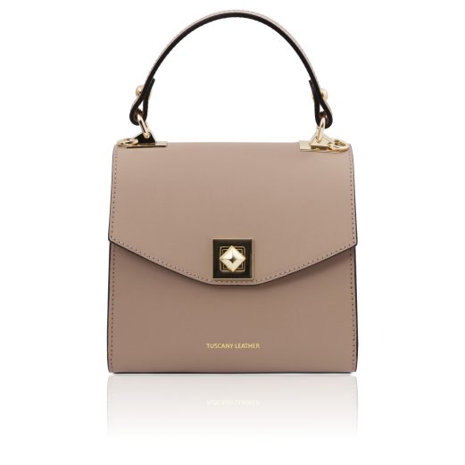 イタリア製スムースボックスレザー2WAYミニハンドバッグ TL BAG、ライトトープ