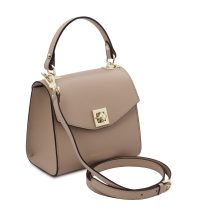イタリア製スムースボックスレザー2WAYミニハンドバッグ TL BAG、ライトトープ