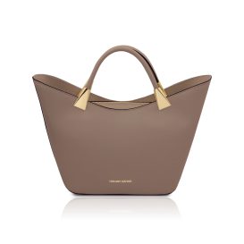 イタリア製スムースレザー2WAYハンドバッグ TL BAG、トープ