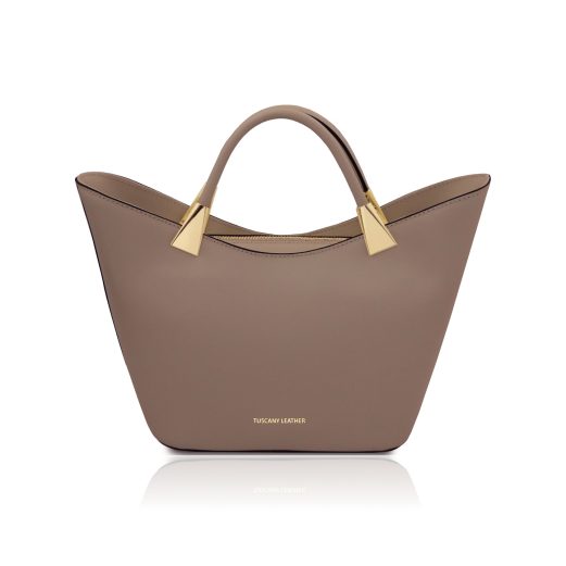 イタリア製スムースレザー2WAYハンドバッグ TL BAG、トープ