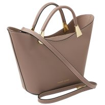 イタリア製スムースレザー2WAYハンドバッグ TL BAG、トープ