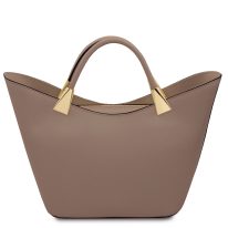 イタリア製スムースレザー2WAYハンドバッグ TL BAG、トープ