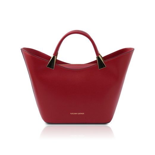 イタリア製スムースレザー2WAYハンドバッグ TL BAG、レッド