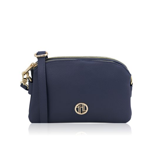 LILY イタリア製 2WAYレザーポシェット、ダークブルー