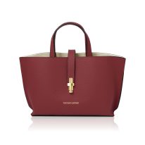 イタリア製 AGATHA シボ型押しレザー2WAYハンドバッグ、ボルドー