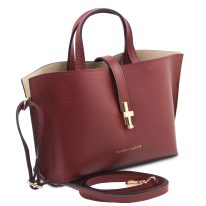 イタリア製 AGATHA シボ型押しレザー2WAYハンドバッグ、ボルドー