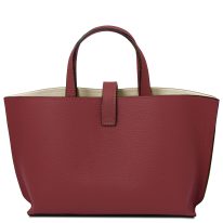 イタリア製 AGATHA シボ型押しレザー2WAYハンドバッグ、ボルドー