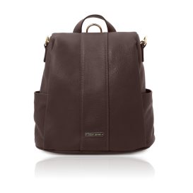 イタリア製防犯リュック&ショルダーバッグ/シボ型押しレザー TL BAG、チョコレート