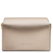 メタリックスムースレザーショルダーバッグ TL BAG、プラチナ